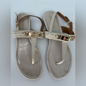 Coach Caterine White Leather Flat Slingback Thong Sandals